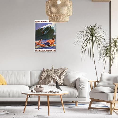 Enveable Retro Hawaii Surfing Fun Poster Summer Tropical Beach Hawaiian Island Beach Art Blue Ocean Wave Surfer Water Sport Surfboard Prints For Home Bedroom Dorm Bathroom Wall Decor 12x16in Unframed thumbnail 2