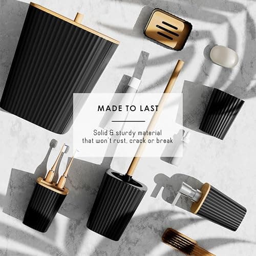 Clara Clark Bathroom Accessories Set - Bathroom Set, Bathroom Accessory Set, Shower Curtain Set, Toilet Brush, Trash Can & Soap Dispenser - Black - 20PC thumbnail 6