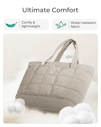 BAGSMART Expandable Tote Bag for Women, Puffer Work Tote Handbag, Quilted Carry-On Travel Gym Bag - D-khaki thumbnail 6