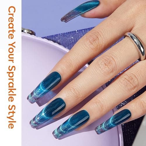 modelones Cat Eye Magnetic for Nails,15PCS Cateye Rose Gel Nail Polish Magnet Tools Powerful Set Wand Magnet Valentine's Love-heart Nail Polish Square Round Magnet Stick Diverse Glassy Cateye Effect thumbnail 5
