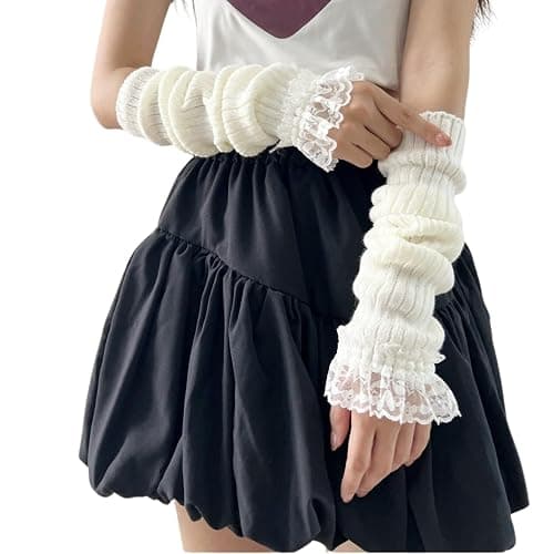 DUNKOING Cute Y2K Arm Warmers Kawaii Knitted Wrist Warmers Long Japanese Harajuku Goth Fingerless Sleeve for Women Girls - Image 1