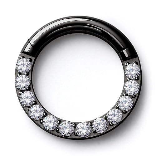 BodyBonita G23 Titanium 0G 2G 4G 6G 8G 10G 12G 14G CZ Septum Rings PA Nose Hoops Clicker Ear Weights for Stretched Ear Piercing Jewelry 10mm 12mm Silver/Gold/Black - Image 1