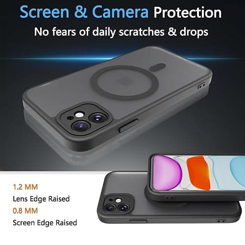 EUMADOVE for iPhone 11 Case [Compatible with Magsafe] Translucent Matte Phone Cover, [10 FT Military Grade Drop Protection] Slim Durable Shockproof Protective Bumper (Black Magnetic, iPhone 11) thumbnail 4
