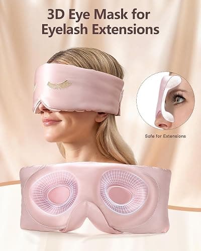 BeeVines Pure Silk 3D Sleep Mask for Women, Luxury 100% 22 Momme Mulberry Silk 3D Contoured Eye Mask for Lash Extensions, Zero Eye Pressure & Blackout Blindfold for Sleeping, with Adjustable Band thumbnail 3