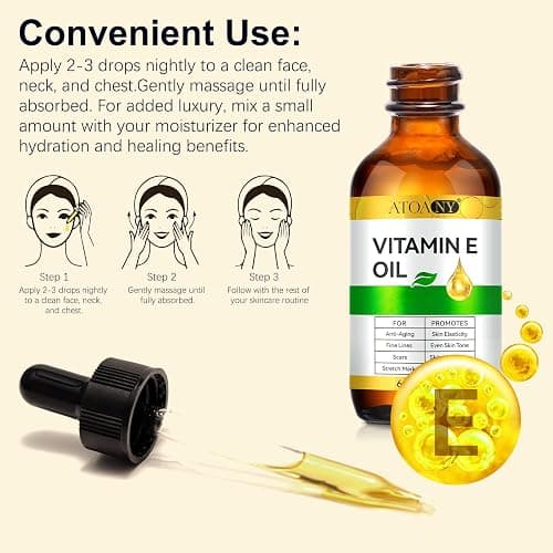 Vitamin E Oil 75,000 IU 2 Pack - 100% Organic Pure Vitamin E Oil for Skin, Face, Hair, Body - Natural Antioxidant for Dryness, Wrinkles, Scars & Stretch Marks, Deep Hydration for Soft, Glowing Skin thumbnail 7