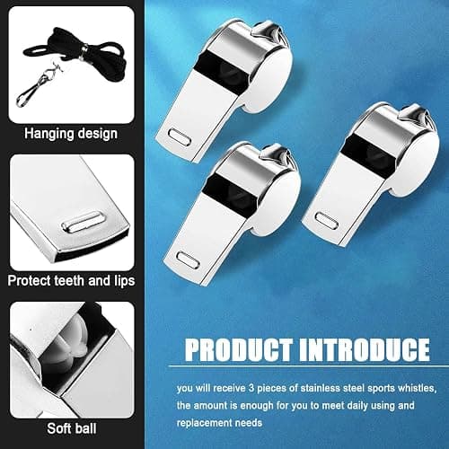 Tiankohelan Whistle for Coaches,Whistle with Lanyard for Coaches Teachers Referees Emergency Outdoor Sports(3 Pcs Loud Stainless Steel) thumbnail 3