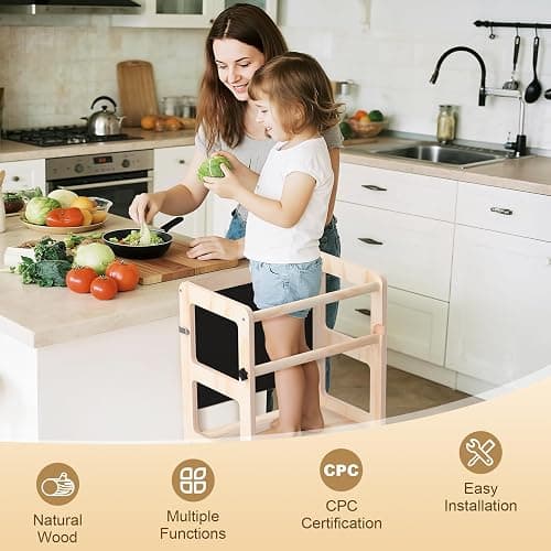 Toddler Kitchen Step Stool, 4-in-1 Foldable Standing Tower with Blackboard, Toddler Step Stool for Bathroom Sink, Kitchen Counter, Ages 18 Months+, 1-3 Year Old Boy Girl Gifts thumbnail 3
