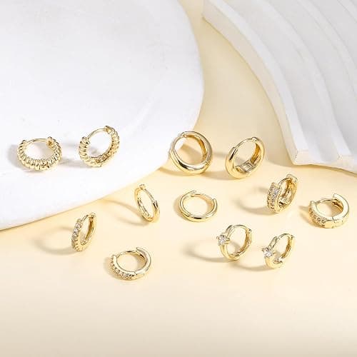 ALLHOLA 6 Pairs 14K Gold Plated Hoop Earrings for Women Hypoallergenic Small Huggie Hoops Earring Set for Sensitive Ears Non Tarnish Trendy Chunky Gold/Silver Earrings Cartilage Stacks for Multiple Piercing Jewelry Lightweight thumbnail 5