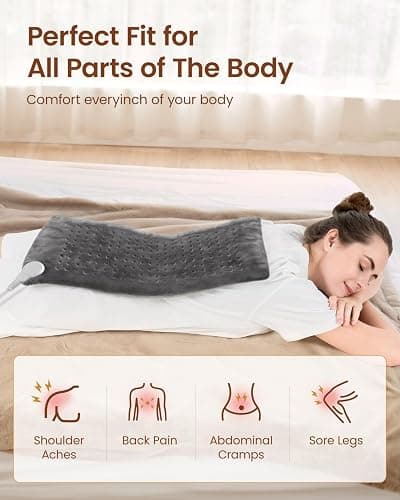 RENPHO Heating Pad for Back Pain & Period Cramps, FSA Eligible, Christmas Gifts for Women Men Mom Dad,12" x24‘’ Electric Heat Pad for Neck and Shoulder, HSA Store, ETL Certified, Gray thumbnail 6