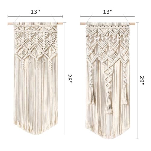 Mkono 2 Pcs Macrame Woven Wall Hanging Boho Chic Geometric Art Decor - Beautiful Bedroom Nursery Apartment Home Decoration, Gift for Girls Adults Birthday Christmas, 28" L x 13" W thumbnail 3