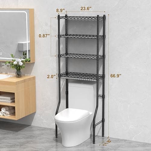 EAGMAK 4 Tier Over The Toilet Storage Rack, Bathroom Organizers and Storage Over Toilet with Adjustable Shelf and Basket, Above Toilet Storage Bathroom Cabinet for Small Space (Black) thumbnail 2