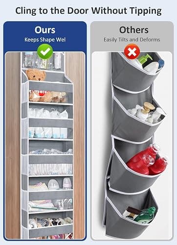 BLOROOM Over the Door Organizer Hanging Storage with 3 Clear Slip Pockets and 5 Large Pockets for Closet Door Organization - Heavy Duty for Bathroom, Pantry, Bedroom, Nursery thumbnail 2