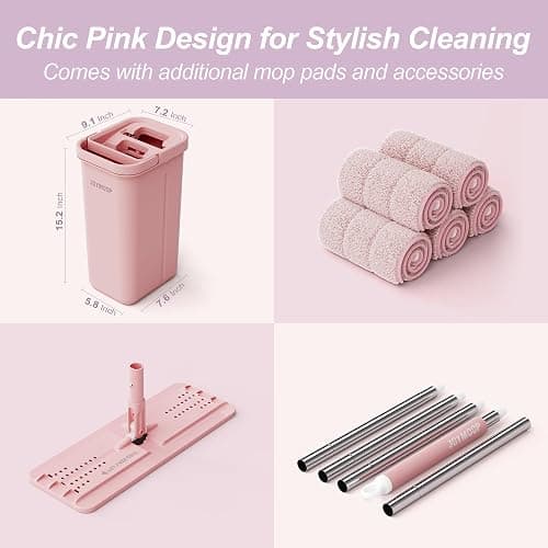 JOYMOOP Pink Mop and Bucket with Wringer Set for Home, with 5 Reusable Microfiber Mop Pads, Hands-Free Self-Cleaning System, Suitable for Floor Cleaning and Wall Cleaner thumbnail 2