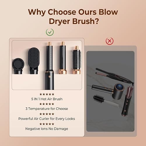 5 in 1 Blow Dryer Brush, Upgrade Hair Dryer Brush Air Curler Air Curling Wrap Styler, Detachable Hot Air Brush Negative Ion Curling Brush Iron, Hair Styling Tools for Drying Curling Straightening thumbnail 6