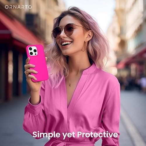 ORNARTO Compatible with iPhone 15 Pro Max Case 6.7", Slim Liquid Silicone 3 Layers Soft Gel Rubber Shockproof Protective Phone Case with Anti-Scratch Microfiber Lining-Hot Pink thumbnail 6