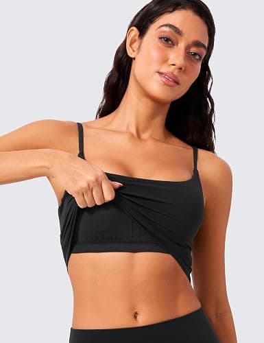 CRZ YOGA Butterlift Adjustable U Back Crop Tank Tops for Women - Padded Camisole Scoop Neck Workout Longline Sports Bras thumbnail 4
