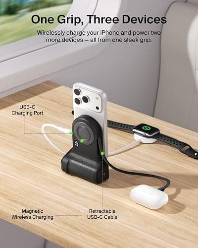 Belkin Stage Powergrip, Magnetic Wireless Charging Camera Grip 9300mAh, Power Bank w/Retractable USB C Cable, Bluetooth, Tripod Attachment, LCD Screen, Portable Charger for iPhone, Google Pixel, etc. thumbnail 5