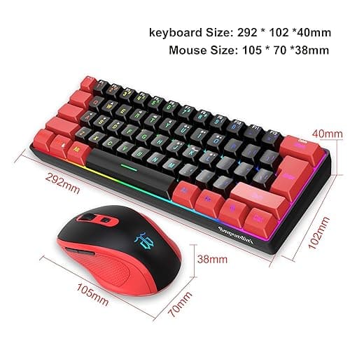 Snpurdiri 2.4G Wireless Gaming Keyboard and Mouse Combo, Include Mini 60% Merchanical Feel Keyboard, Ergonomic Vertical Feel Small Wireless Mouse(Red and Black) thumbnail 8