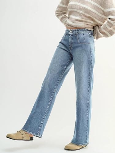 EMMIOL Baggy Jeans Women Straight Leg Mid Rise Cute Trendy Y2K Boyfriend Loose Fit Denim Pants Wide Leg High Waisted Stretchy thumbnail 3
