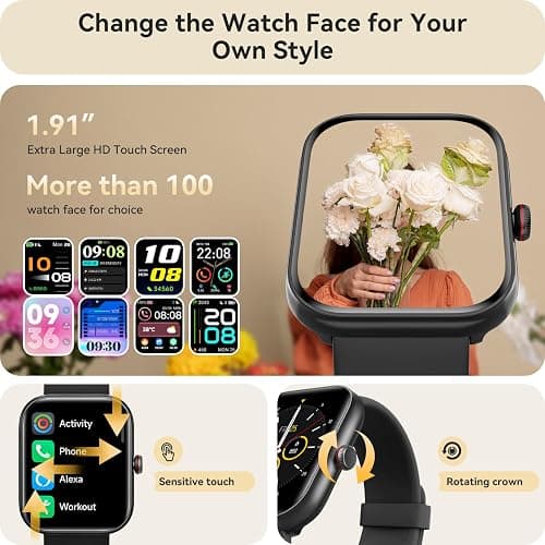 Yoever Smart Watch for Women Men, 1.91" HD Screen with Alexa, Answer/Call | Fitness Tracker with 110+ Sport Modes, Sleep/Heart Rate/SpO2 Monitor, IP68 Waterproof, Compatible for iPhone/Samsung/Android thumbnail 6