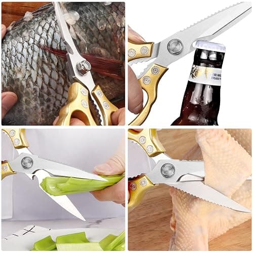 AWinjoy Kitchen Scissors, Heavy Duty Sharp Shears Dishwasher Safe, Kitchen Accessories Cooking Shears for Meat Chicken Fish Poultry Herb Bread (gold) thumbnail 5