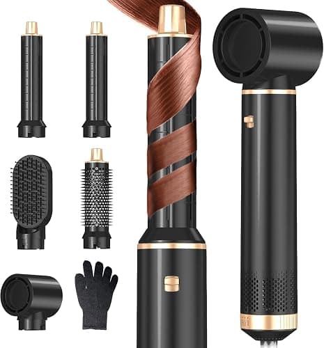 Dryhsip Brosse Soufflante 5 en 1, Brosse Chauffante Brushing et Air Styler avec Têtes Amovibles (fer Friser, Volumatrice, Lissante, Boucleur), Seche Cheveux de Voyage Légers pour Femmes et Hommes - Image 1