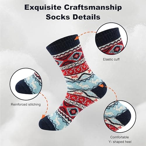 LKV 5 Pairs Wool Socks for Women - Cute Fuzzy Warm Colorful Crew Socks for Women Winter Christmas Stocking Stuffers Gifts thumbnail 6