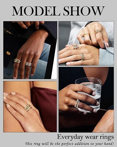 TLY Stackable Gold Rings for Women 18K Gold Plated Interlocking Ring Stack Set Gold Silver Mixed Metal Statement Rings Waterproof Dainty Cubic Zirconia CZ Fashion Connected Band Thumb Ring Size 4-11 Jewelry Gift for Women thumbnail 3