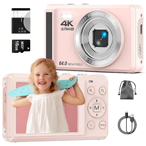 4K 64MP Autofocus Digital Camera with Micro SD Card, 2.8" Display Compact Camera, 1200mAh Battery Vlogging Camera for Students Teens Beginners - Image 1