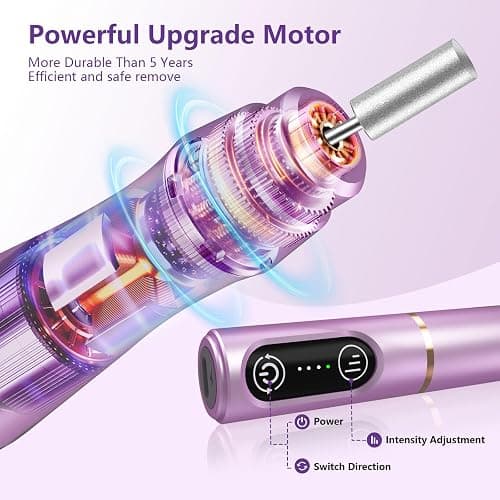 TUOBEO Cordless Nail Drill Electric Nail File Kit Rechargeable Professional Efile Nail Set, Portable Acrylic Gel Nail Polish Remover Machine Pedicure Manicure Tool, 11 Bits 56 Sanding Bands Salon Home - Purple thumbnail 5