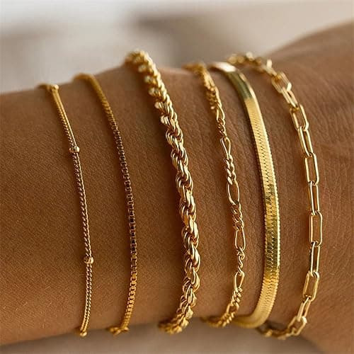 Generisch Schlichtes Damen Armbandset aus Metall mit 6 mehrlagigen Ketten Kombination modischen und eleganten Charms Armbänder Partner Mit Namen thumbnail 2