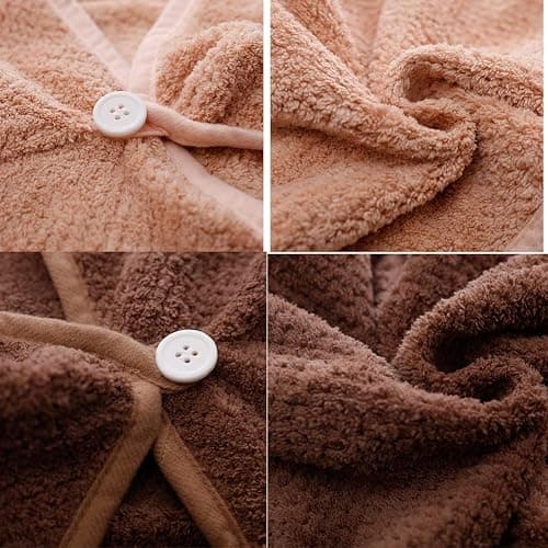 M-bestl 2 Pack Hair Drying Towels, Hair Wrap Towels, Absorbent Microfiber Hair Towel Turban with Button Design to Dry Hair Quickly(Coffee& Pink) thumbnail 4