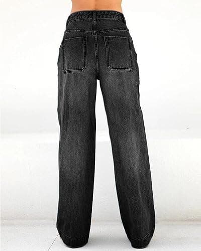 Womens Straight Wide Leg Jeans High Waisted Stretchy Baggy Denim Pants. thumbnail 4