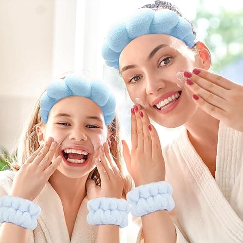 Zkptops Spa Headband for Washing Face Wristband Set Sponge Makeup Skincare Headband Terry Cloth Bubble Soft Get Ready Hairband for Women Girl Puffy Padded Headwear Non Slip Thick Hair Accessory(Blue) thumbnail 7