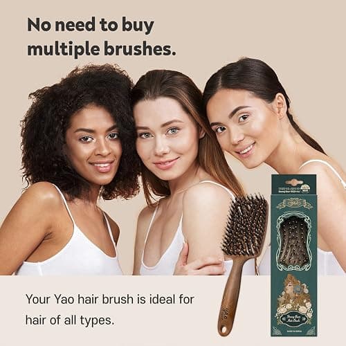 Yao Boar Bristle Hair Brush - Ventilated Thick & Curly Hair Detangler for Women & Kids, Shiny & Textured Hair thumbnail 11