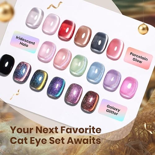 beetles Gel Polish Golden Mirage Cat Eye Gel Nail Polish Set - 6 Colors Glitter Red Green Blue Brown Pink Christmas Gel Nail Kit Magnetic Shine Soak Off UV Winter Salon DIY Manicure Gift for Women thumbnail 8