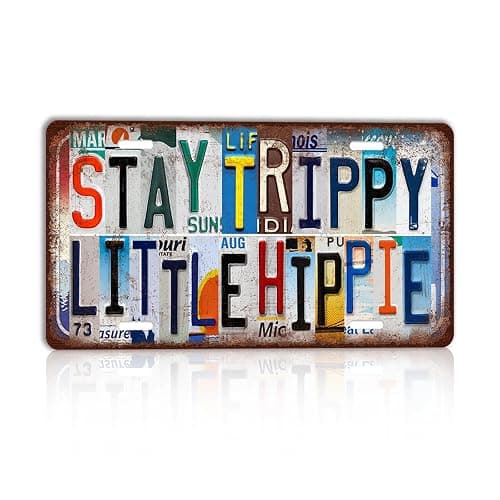 TREEPERI Vintage License plate Stay Trippy Little Hippie Wall Decor Metal Sign Tin Signs for Bar Home Bedroom Garage - Image 1