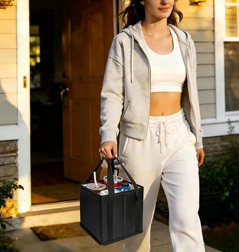 COMFORTKEEPER Reusable Drink Carrier with Handle, Insulated Drink Holder Bag with Adjustable Dividers, 600D Oxford Fabric Cup Carrier Drink Caddy for Delivery Car Coffee & Beverages, 4 Cups thumbnail 2