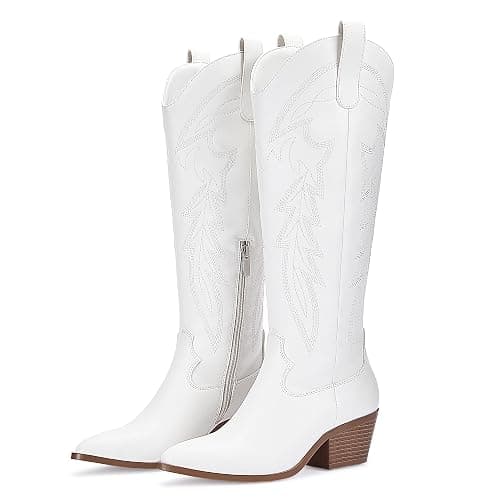 LISYIIZ Womens Knee High Cowboy Boots, Western Cowgirl Boots with Embroidered Stitching, Pointed Toe Pull On Tall Boots, Block Heel Fashion Country Concert Boots thumbnail 6