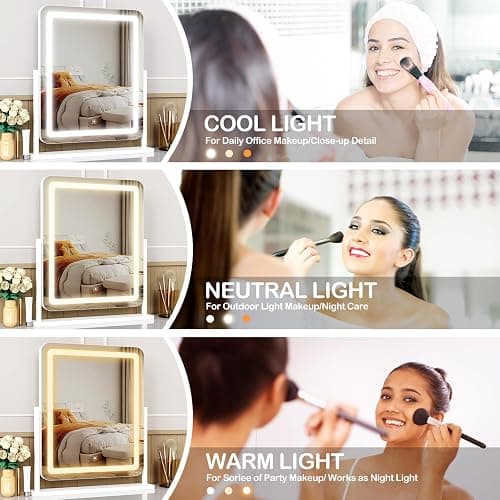 Gvnkvn Lighted Makeup Mirror, Hollywood Vanity Mirror with Lights, Three Color Lighting Modes, and 5X Magnification Mirror, Smart Touch Control, 360°Rotation (17.2in. White) thumbnail 9