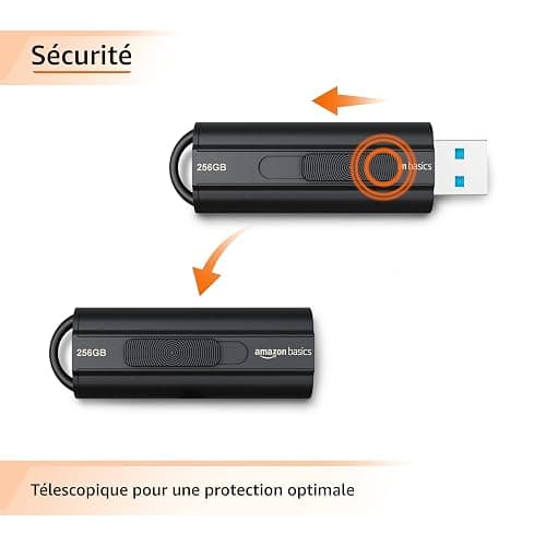 Amazon Basics 256 GB Clé USB 3.1, vitesse de lecture maximale de 130 Mo/s, Noir thumbnail 4