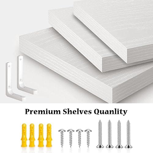 COCIVIVRE 40cm MDF Floating Shelves Wall Mounted 20cm Deep, Set of 3 White Floating Bookshelf for Bedroom, Living Room, Kitchen Storage, Sturdy Shelves with Strong Brackets for Plant Wall Decor thumbnail 5