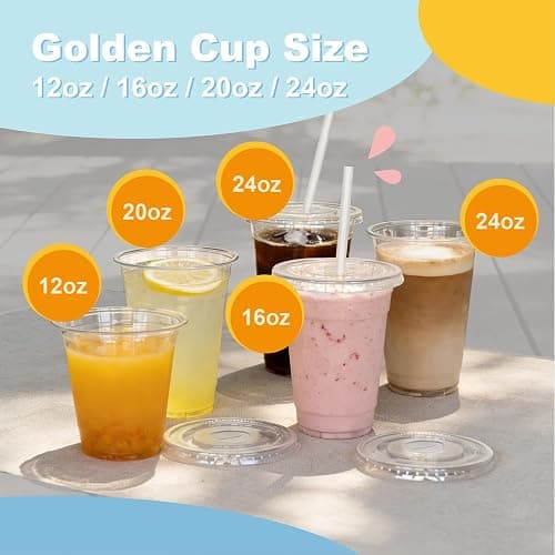Coolcap 16 oz 100 Pack Disposable Clear Plastic Cups with Lids and Straws, Food Safe Bulk Iced Coffee Cups for Smoothies, Milkshakes and Other Cold Drinks thumbnail 8