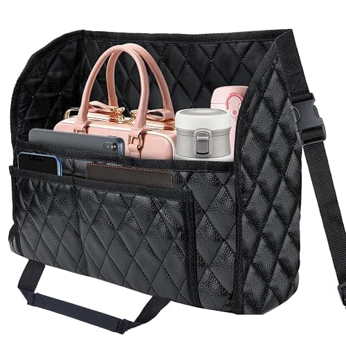 BFXM Car Purse Holder Between Seats, Leather Auto Front Seat Handbag Organizer Pocket, Large Capacity Car Net Pocket Handbag Holder, Backseat Barrier Storage Bag Fits for Car, Truck, SUV - Image 1