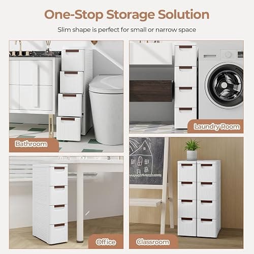 MAT EXPERT Narrow Storage Drawers, Slim Rolling Drawer Cart with Universal Wheels, Convenient Handles, Storage Organizer Utility Cart for Bedroom, Living Room, Bathroom, Kitchen (4 Drawer) thumbnail 7