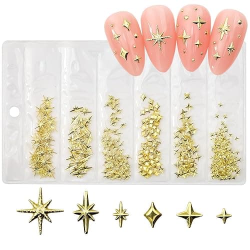 CUBLIVE 200Pcs Star Nail Charms for Nails Art 3D Gold Star Nail Charms Metallic Studs Rhinestones Stars Nail Jewelry Decorations Manicure Supplies Accessories for DIY Craft (G200) - Gold - Image 1
