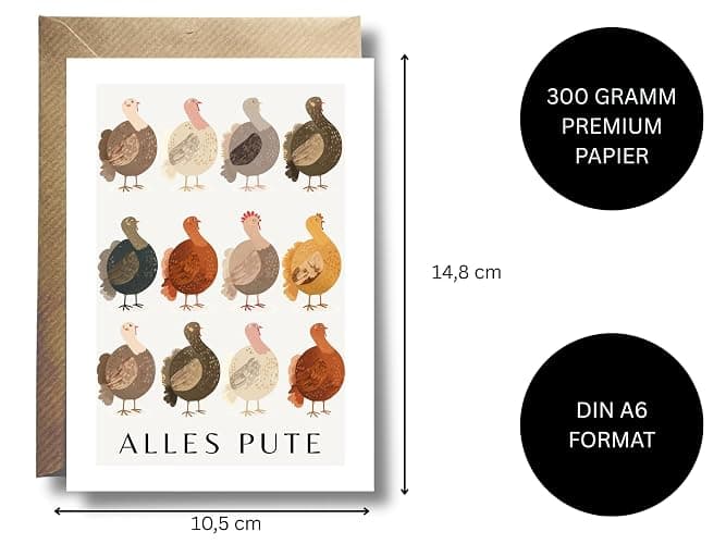 WBdesignz Lustige „Alles Pute“ Karte - Grußkarte mit bunten Puten in warmen Braun-, Beige- & Orangetönen - Witzige Karte für Frauen & Männer - Inkl. Umschlag (DIN A6) thumbnail 2