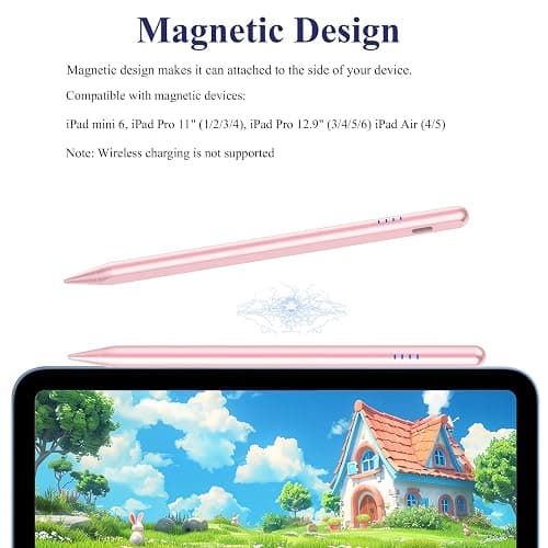 Stylus Pen for iPad 9&10th Generation 2018-2025 with Palm Rejection, Tilt Sensitivity, Tablet Digital Pencil Suit with Apple iPad 6/7/8/9/10th, Pro 11"/12.9"/M4, Air 3/4/5th/M2/M3, Mini 5/6th - Pink thumbnail 8