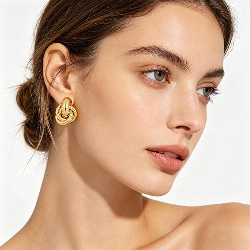 FILMOON Gold Geometric Drop Dangle Earrings for Women Chunky Trendy Knot Stud Small Twisted Link Earring Jewelry Gift thumbnail 2