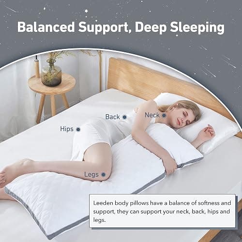 Leeden Body Pillow Insert 20 x 54 for Side Sleepers White Support | Soft polyester padding delivers full-body support for side sleepers, maternity rest, reading and daily relaxation. thumbnail 2